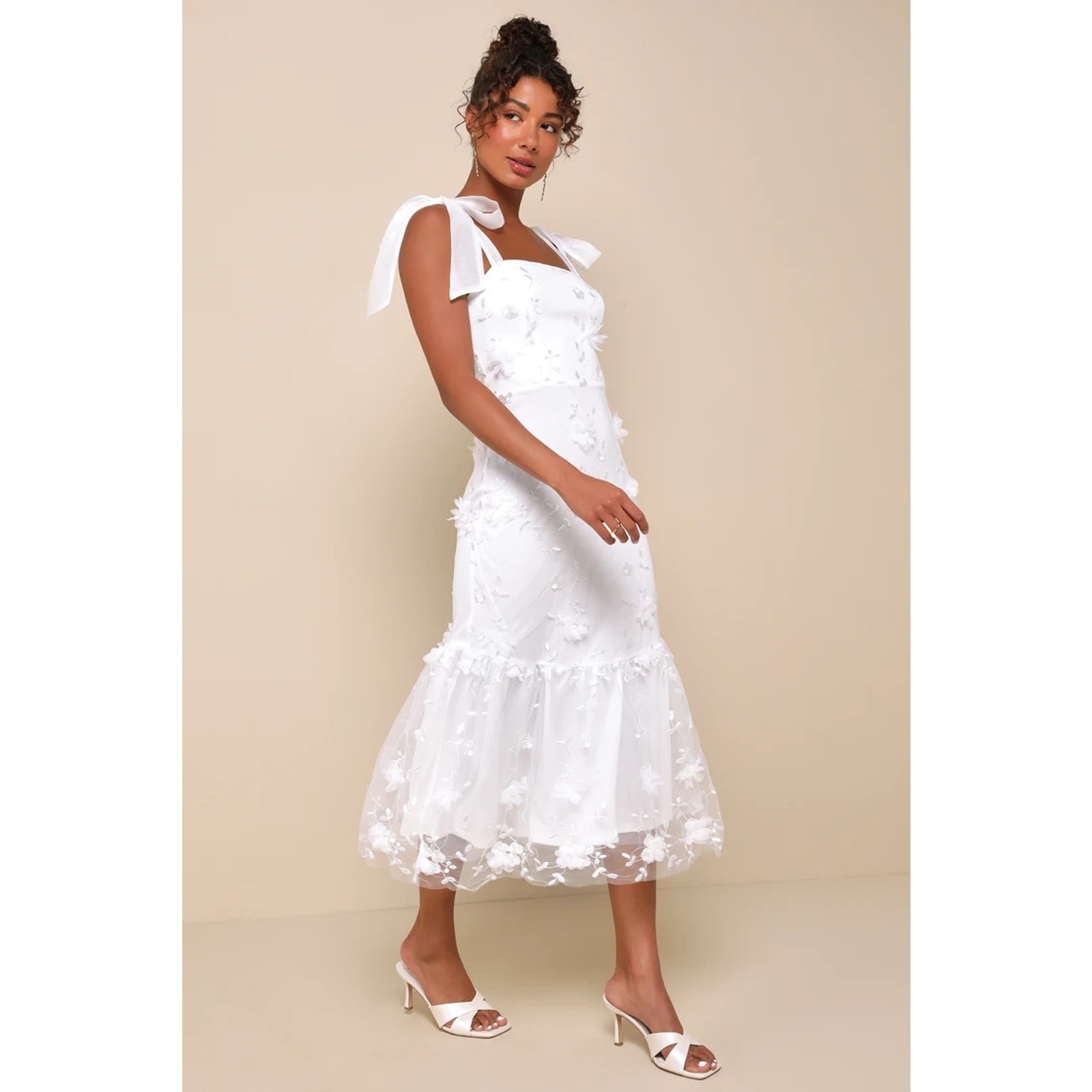 Lulus Divinely Adored White Embroidered Floral Midi Dress Xs Nwot — image 2 of 7